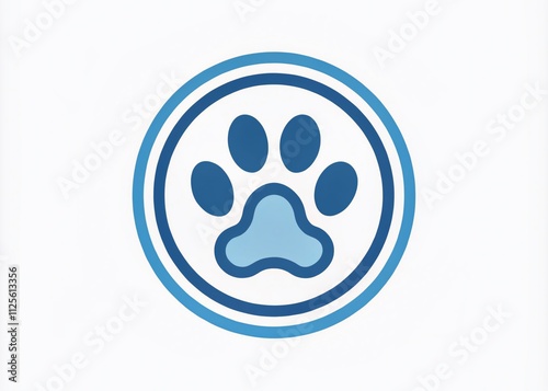 Create a sleek monochromatic blue dog paw print logo for pet services branding, symbolizing trust, care, and professionalism in pet care and support for pet owners.