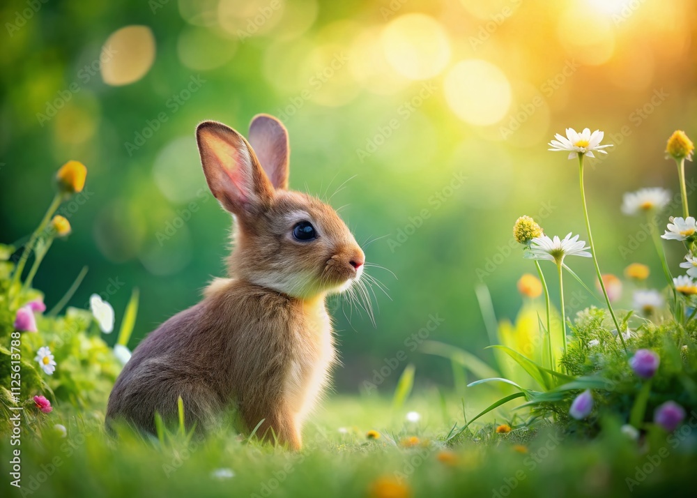 Cute little bunny surrounded by lush green grass, ears raised in wonder. This enchanting nature scene is perfect for spring, Easter, and children's illustrations. Cute little bunny surrounded by lush green grass, ears raised in wonder. This enchanting nature scene is perfect for spring, Easter, and children's illustrations.