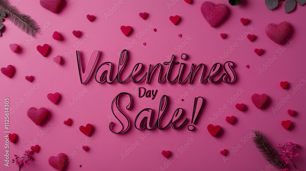 Valentine's day sale advertisement with red hearts on pink background Valentine's day sale advertisement with red hearts on pink background