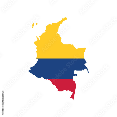 Vector illustration of Columbia map overlaid with the national flag, highlighting the country's geographic outline combined with its national colors.