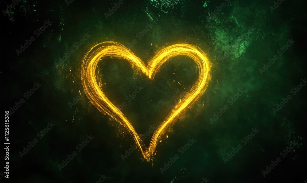 A heart is drawn in yellow on a green background A heart is drawn in yellow on a green background