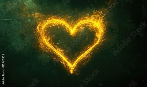 A yellow heart is lit up with fire