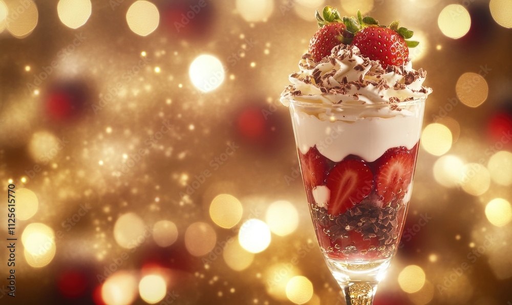 A glass of dessert with strawberries and whipped cream on top A glass of dessert with strawberries and whipped cream on top