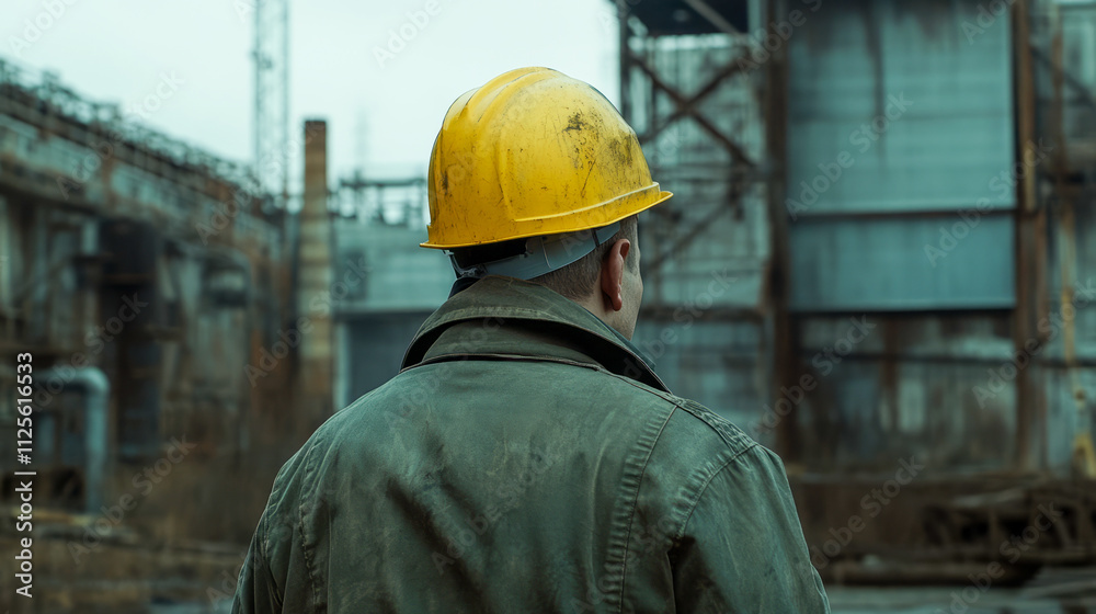 Male worker in hard hat inspecting industrial construction site Male worker in hard hat inspecting industrial construction site