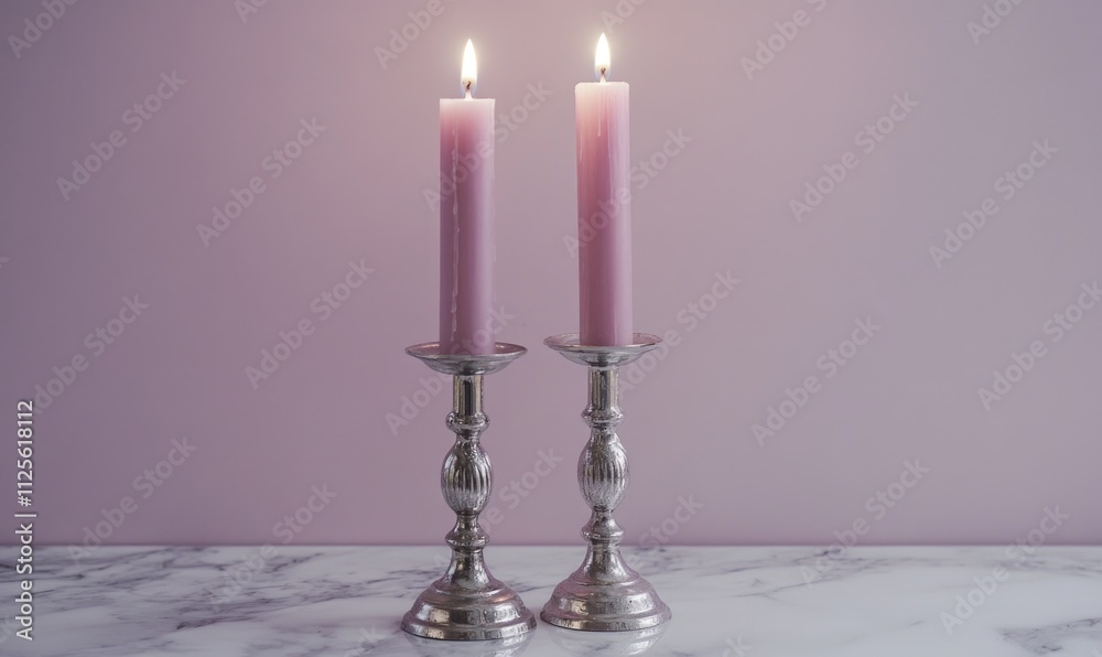 Two candles are lit and sitting on a table Two candles are lit and sitting on a table