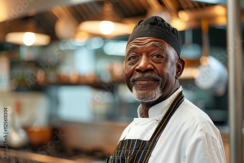 Portrait of a senior African American male chef in kitchen