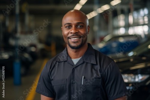 Portrait of a middle aged African American car mechanic in workshop