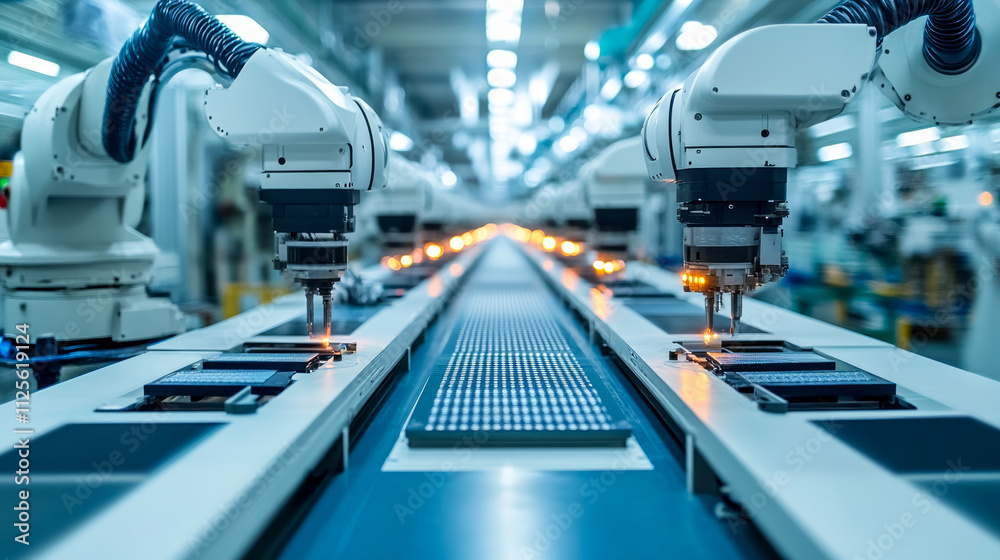 Obraz premium Automated robotics in high-tech manufacturing facility