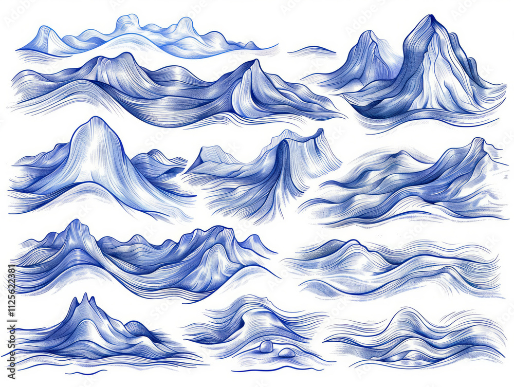 A set of hand-drawn curved lines forms a simple doodle symbol collection in a line art style. A set of hand-drawn curved lines forms a simple doodle symbol collection in a line art style.