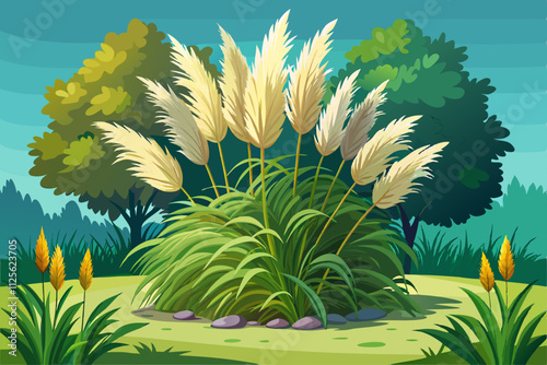  A clump of pampas grass, Cortaderia selloana, growing in a park garden