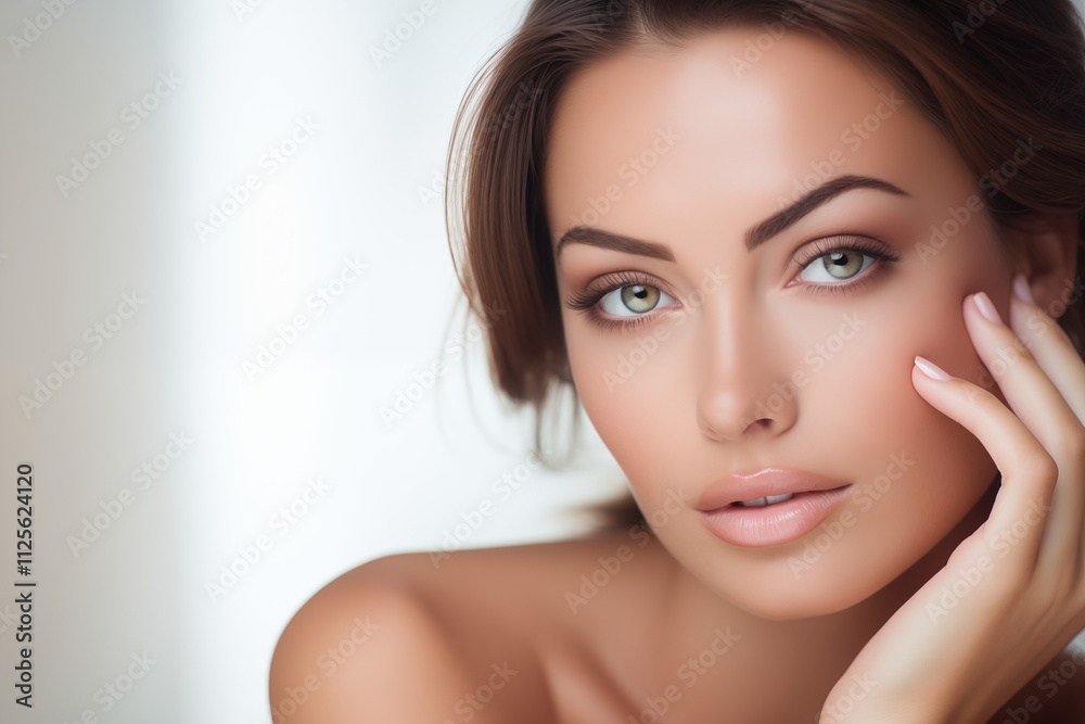 Professional Close-Up of Elegant Model with Flawless Radiant Skin. Skincare. AI Generative. Professional Close-Up of Elegant Model with Flawless Radiant Skin. Skincare. AI Generative.