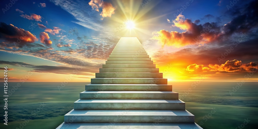 Naklejka premium Elevate your career with a surreal roadmap to success, guiding high-performance leadership, fostering progress, achievement, and growth through ambition and innovative strategies.