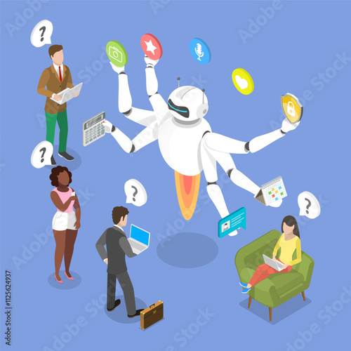 3D Isometric Flat Vector Illustration of AI Services, Boosting Employee Office Productivity