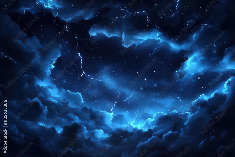 Fototapeta premium A dramatic night sky filled with dark clouds and bright lightning.