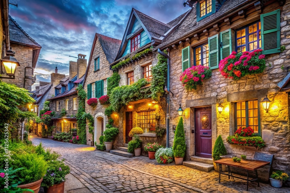 Fototapeta premium Enchanting vintage homes in a charming town—breathtaking portrait photography showcasing historic architecture and timeless scenery that captures the beauty of a bygone era.