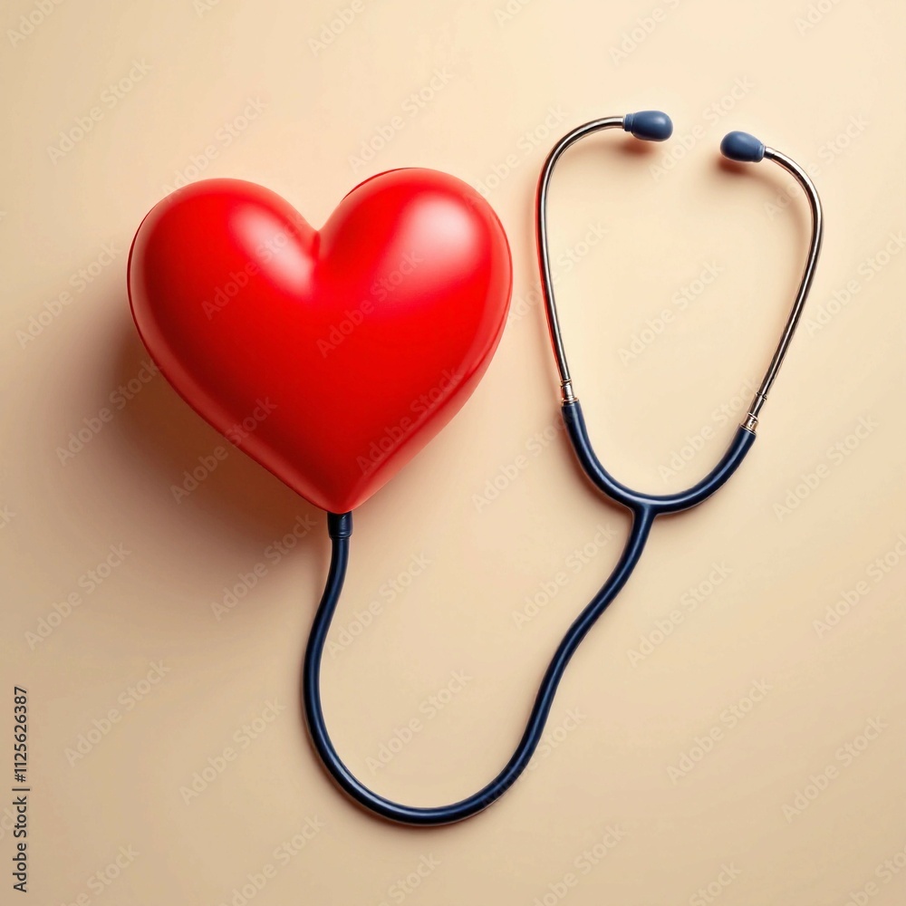 Stethoscope on Heart Shape with Pastel Peach Background: A Symbol of Care and Health Stethoscope on Heart Shape with Pastel Peach Background: A Symbol of Care and Health