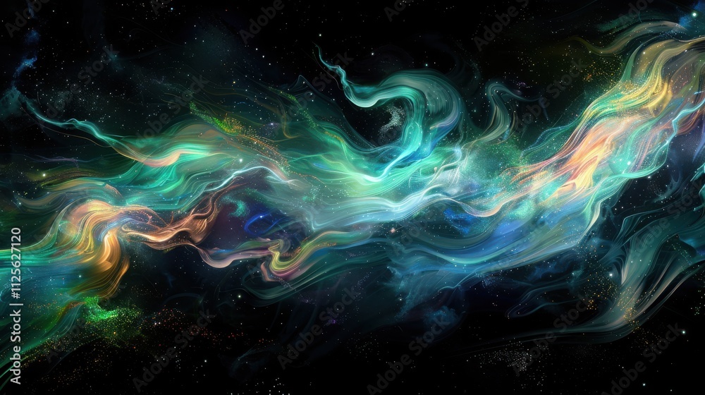 Abstract Cosmic Nebula Swirling Hues Of Green And Gold Abstract Cosmic Nebula Swirling Hues Of Green And Gold