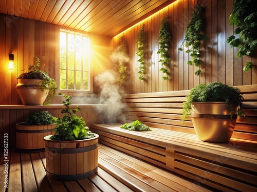 Experience ultimate wellness with a soothing sauna infused with aromatic herbs and soft lighting, creating a serene atmosphere for relaxation and rejuvenation.