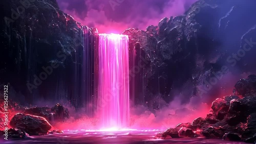 Wallpaper Mural Pink Neon Waterfall Fantasy Landscape Glowing Rocks Purple Night Scene Torontodigital.ca