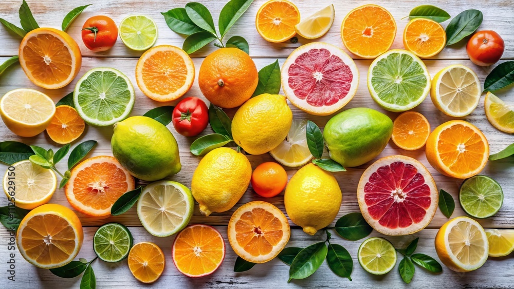 Fresh Citrus Fruits on Clean White Background - Vibrant Oranges, Lemons, Limes, and Grapefruits with Juicy Textures - Perfect for Healthy Lifestyle and Culinary Inspiration Fresh Citrus Fruits on Clean White Background - Vibrant Oranges, Lemons, Limes, and Grapefruits with Juicy Textures - Perfect for Healthy Lifestyle and Culinary Inspiration