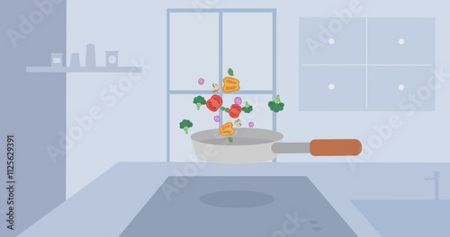 animated cooking healthy vegetables in the kitchen