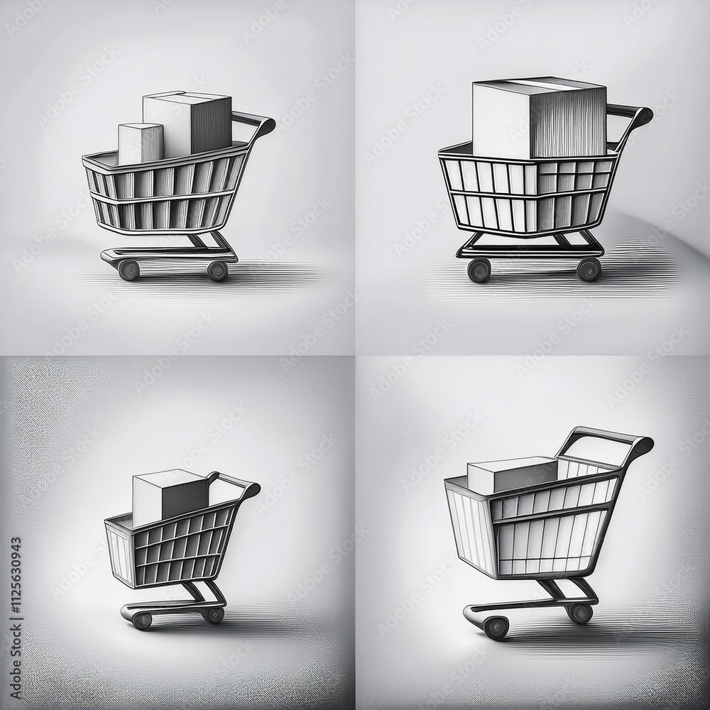 Four minimalist icons for e-commerce retail solutions, ideal for websites, payment processing, and shopping cart design. Four minimalist icons for e-commerce retail solutions, ideal for websites, payment processing, and shopping cart design.