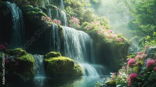 Enchanted Waterfall in Lush Green Forest: A Serene Escape
