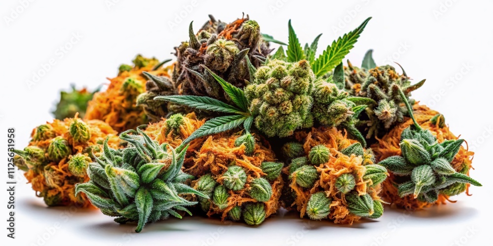 Obraz premium High-quality cannabis bud illustration against a white backdrop, designed for marijuana enthusiasts and herbal remedy advocates. Suitable for educational purposes and engaging presentations.