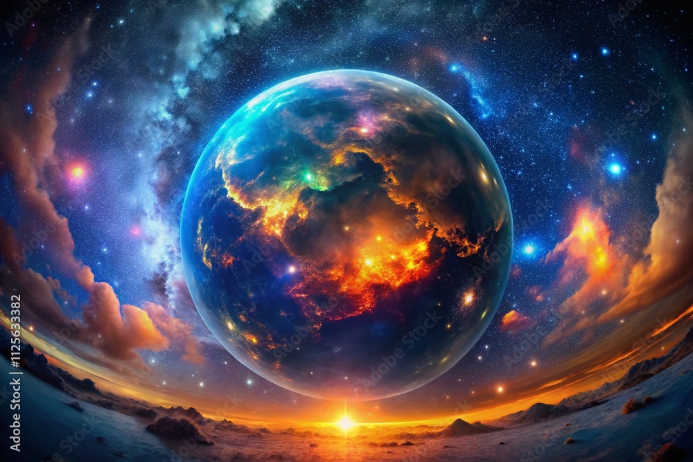 Immerse yourself in a stunning 360-degree cosmic scene filled with vibrant nebulae and stars. Perfect for HDRI, showcasing breathtaking deep space astrophotography and celestial beauty.