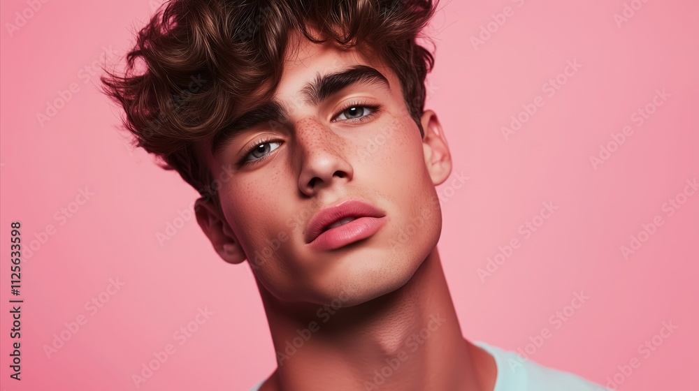 Man with a beard and a pink background Man with a beard and a pink background
