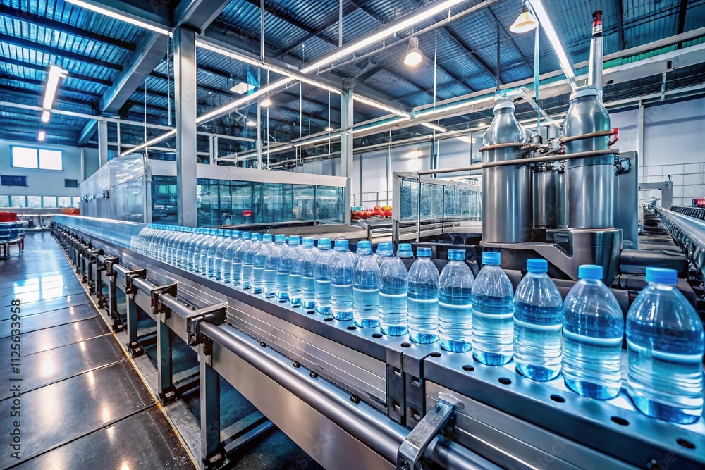 In a modern beverage factory, the automated production line for plastic water bottles showcases cutting-edge technology and exceptional efficiency, ensuring rapid and reliable output for consumers.