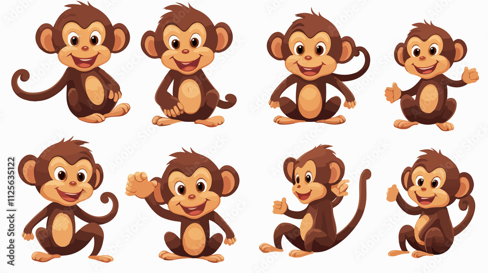 Fototapeta premium Happy Monkey Set - Cute Cartoon Vector Illustration Ideal for Kids Design