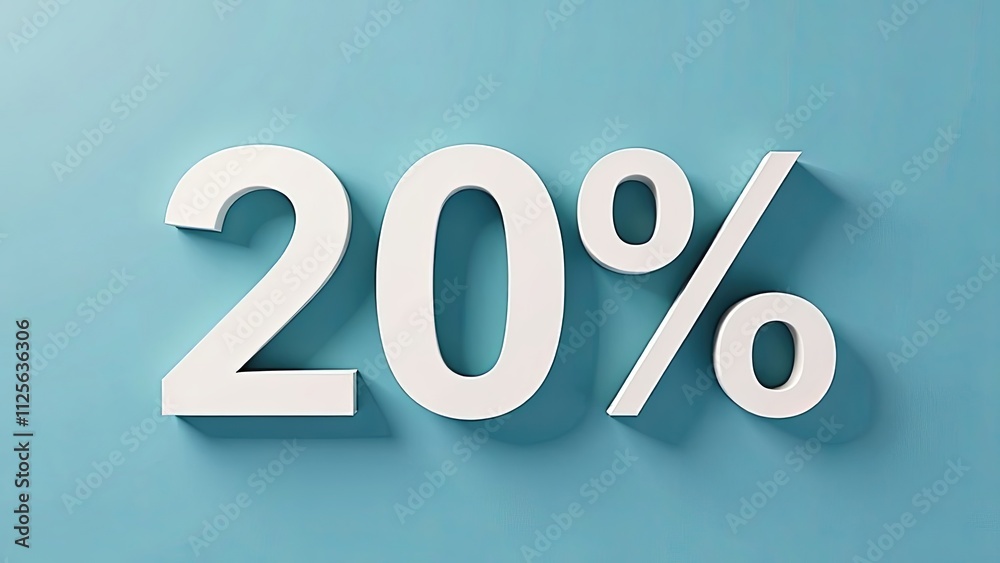 20 percent inscription in large numbers, blue background. Concept price, discount, business, marketing, advertising, sale, shopping, savings, money, commerce, black friday, finance, card, invitation 20 percent inscription in large numbers, blue background. Concept price, discount, business, marketing, advertising, sale, shopping, savings, money, commerce, black friday, finance, card, invitation