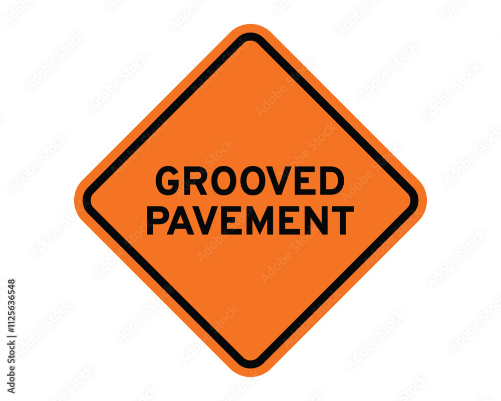 Grooved Pavement Construction Sign Featuring Orange Diamond Shape with Black Text, Indicating a Road Section with Grooved Pavement, Available as a Vector File Grooved Pavement Construction Sign Featuring Orange Diamond Shape with Black Text, Indicating a Road Section with Grooved Pavement, Available as a Vector File