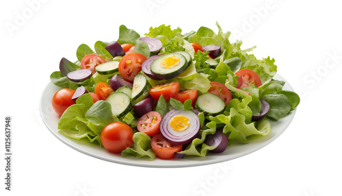 A Vibrant and Delicious Garden Salad with Fresh Tomatoes, Cucumbers, Red Onions, and Lettuce, a Healthy and Refreshing Meal