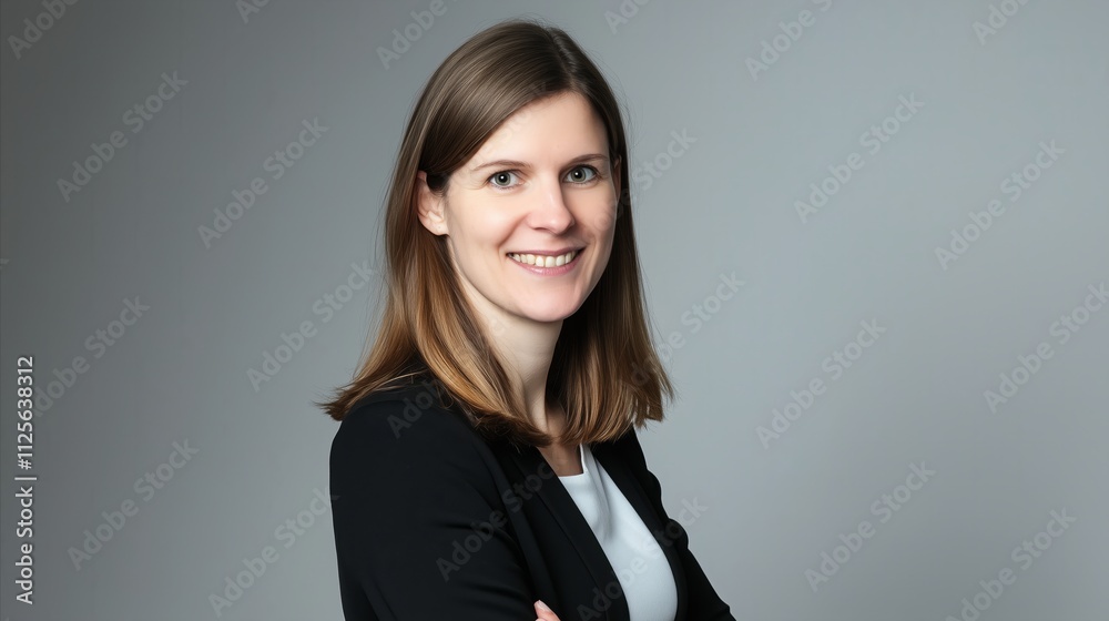 Woman is smiling and wearing a black jacket Woman is smiling and wearing a black jacket