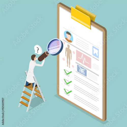 3D Isometric Flat Vector Illustration of Medical Document, Patient Information or File Card