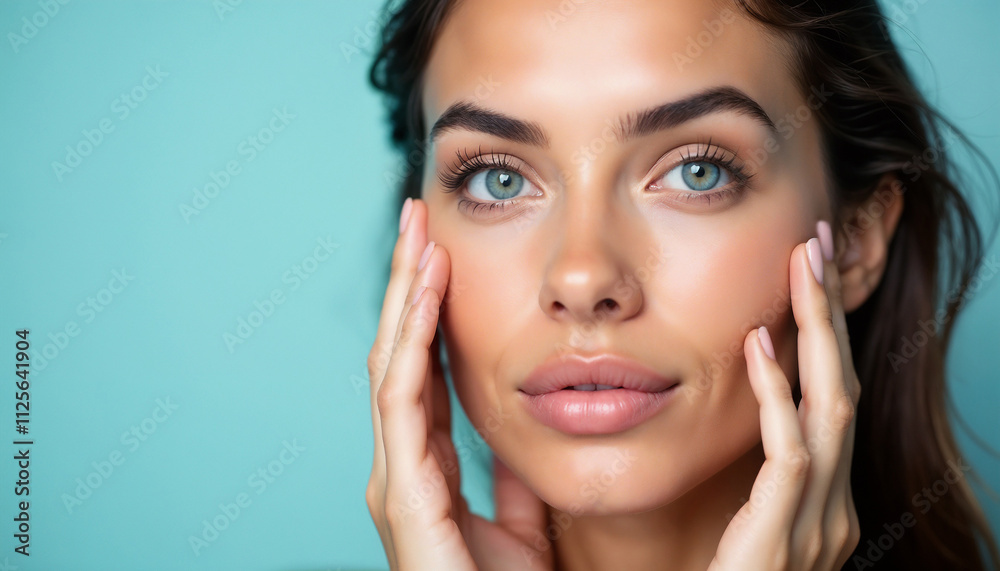 Close-up portrait of a woman with clear skin, gently touching her face, against a light blue background. Ideal for skincare and beauty concepts promoting healthy, radiant skin.
Close-up portrait of a woman with clear skin, gently touching her face, against a light blue background. Ideal for skincare and beauty concepts promoting healthy, radiant skin.