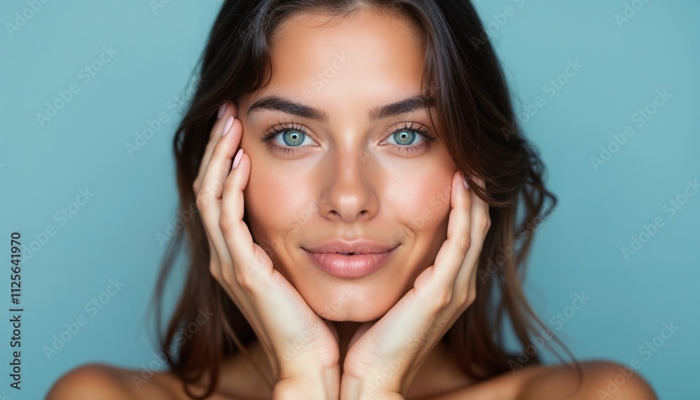 Close-up portrait of a woman with clear skin, gently touching her face, against a light blue background. Ideal for skincare and beauty concepts promoting healthy, radiant skin.
Close-up portrait of a woman with clear skin, gently touching her face, against a light blue background. Ideal for skincare and beauty concepts promoting healthy, radiant skin.