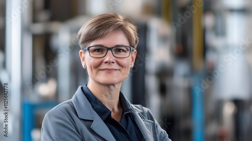 Woman wearing glasses and a gray jacket