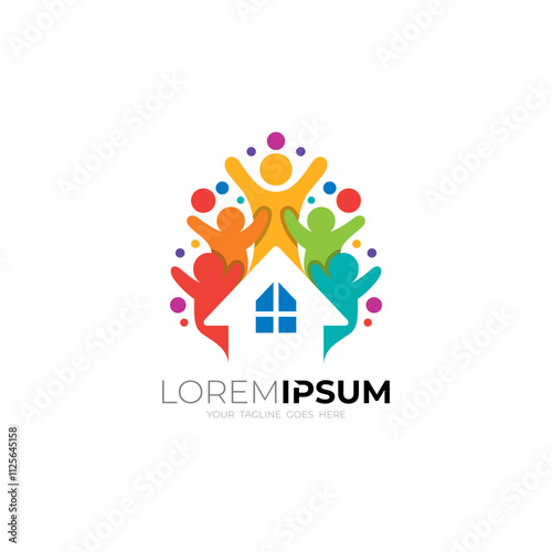 home icon and happy family logo, Charity design template