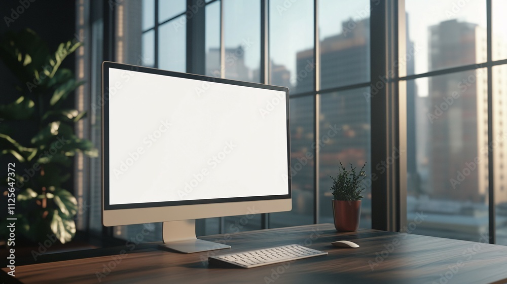 Fototapeta premium Modern Desktop Computer Setup Near Large Window