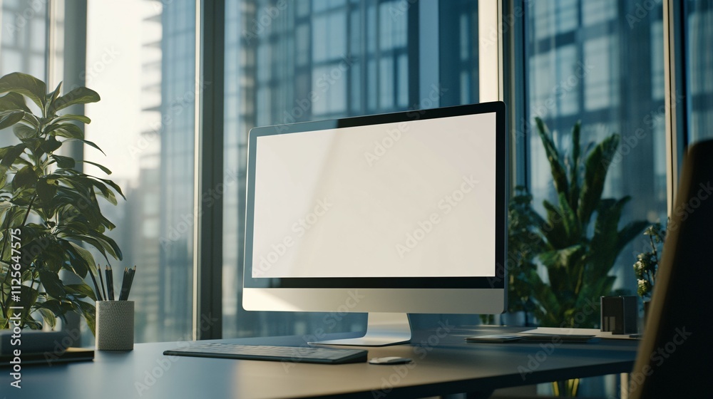 Modern Office Workspace With Blank Computer Screen Modern Office Workspace With Blank Computer Screen