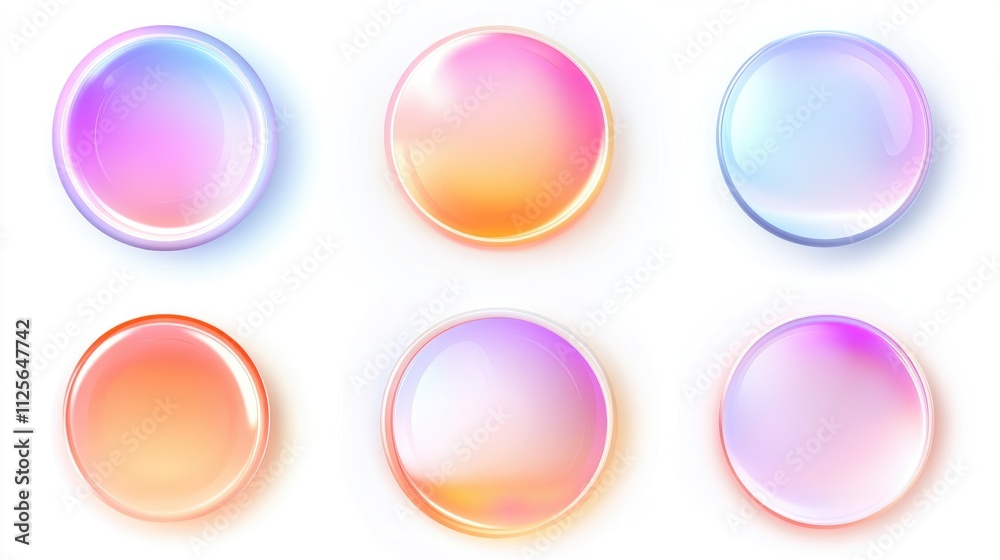 Gradient glow. Light rounds, pastel pink, orange and blue colors, 3d soft shapes, geometric space. Luminescent decorative circles. Bright luminous frame. Vector elements on white background Gradient glow. Light rounds, pastel pink, orange and blue colors, 3d soft shapes, geometric space. Luminescent decorative circles. Bright luminous frame. Vector elements on white background
