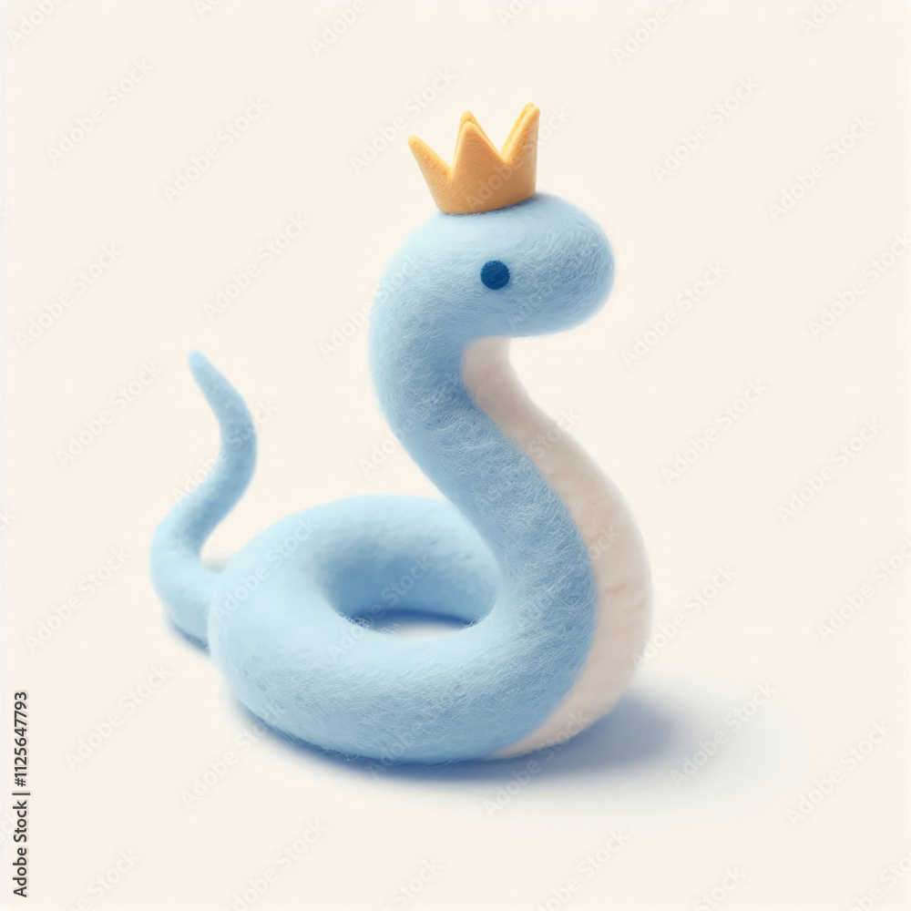 Fototapeta premium 왕관을 쓰고 있는 파란 뱀 인형, The blue snake doll with the crown, Generative AI