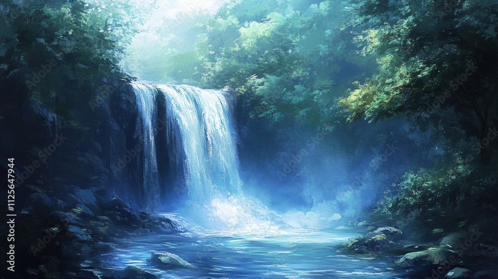 Serene Waterfall in Enchanting Forest Serene Waterfall in Enchanting Forest