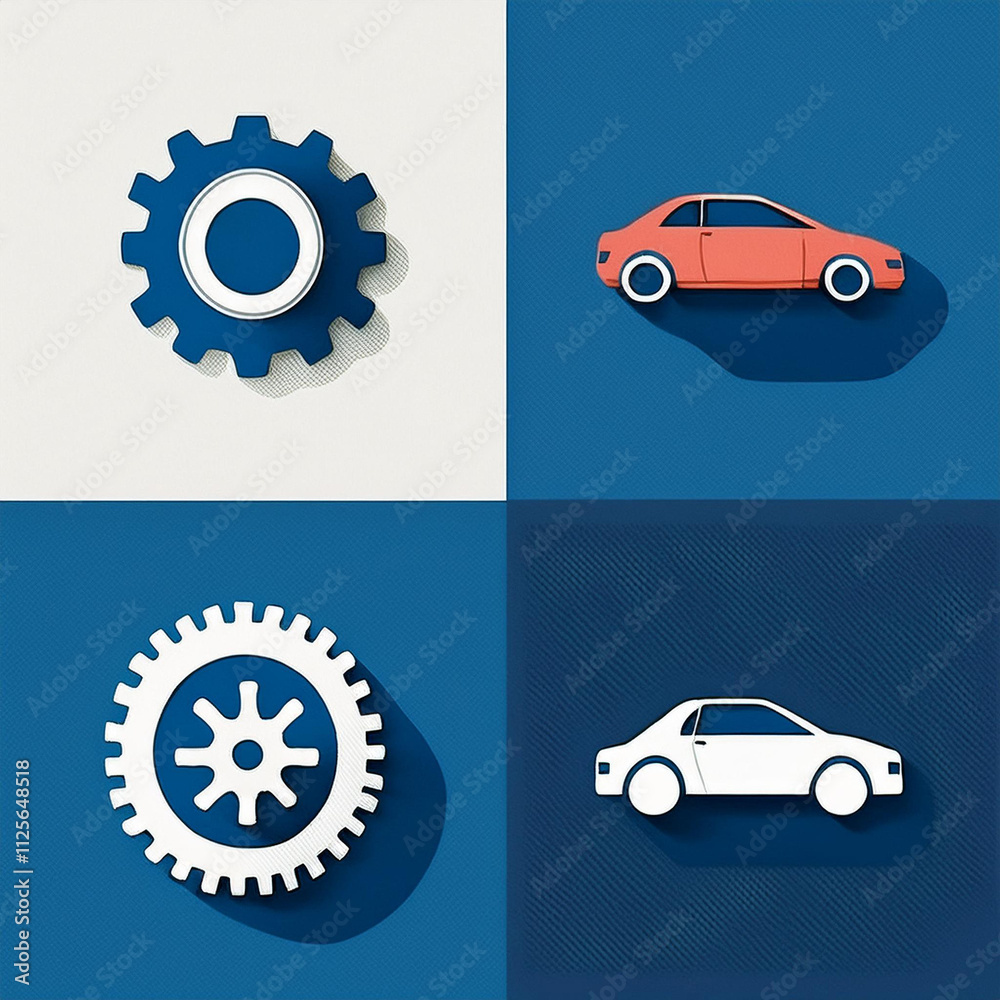 Naklejka premium Four minimalist icons for automobile manufacturing and design, ideal for logos, vehicle design, and car production websites.