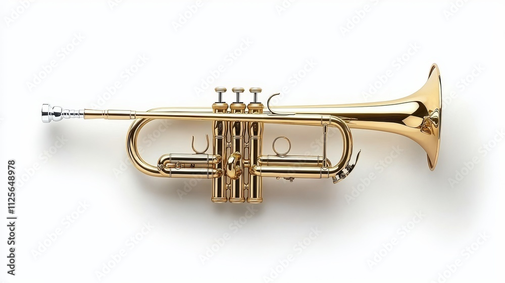 Obraz premium a trumpet sticker design, music theme, realistic detail, vibrant gold tones, isolated on white background
