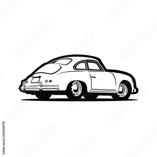 Vintage Sport Coupe Car. Germany Classic Retro Car Monochrome Vector Isolated