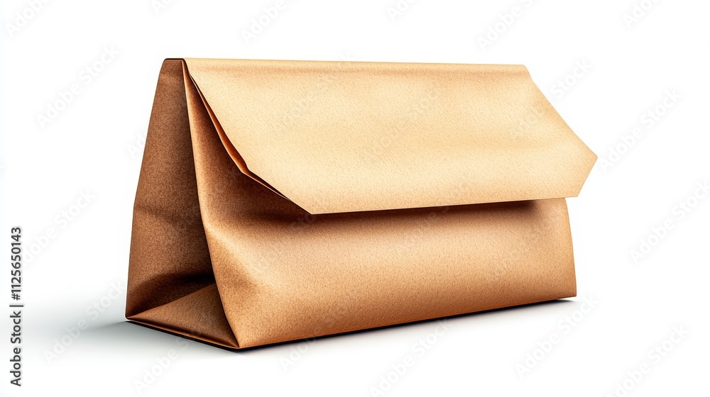 A small rectangular brown paper bag with hand-folded design, high-detail 3D modeling, isolated on white background A small rectangular brown paper bag with hand-folded design, high-detail 3D modeling, isolated on white background
